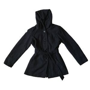 Croft & Barrow Dark Gray Heavyweight Tweed Oversized Hood Peacoat Women's Medium